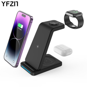 Cargador inalámbrico YFZM 3 en 1, carga rápida PD de 15W para relojes Apple Samsung Huawei Google Fitbit, negro y blanco - Product Image 1