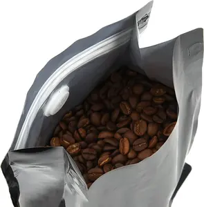 125G 500G 1Kg 250G Custom 8 Side Sealing Flat Bottom Coffee Bean Aluminum Foil Coffee Packaging Bags With Valve And Zipper