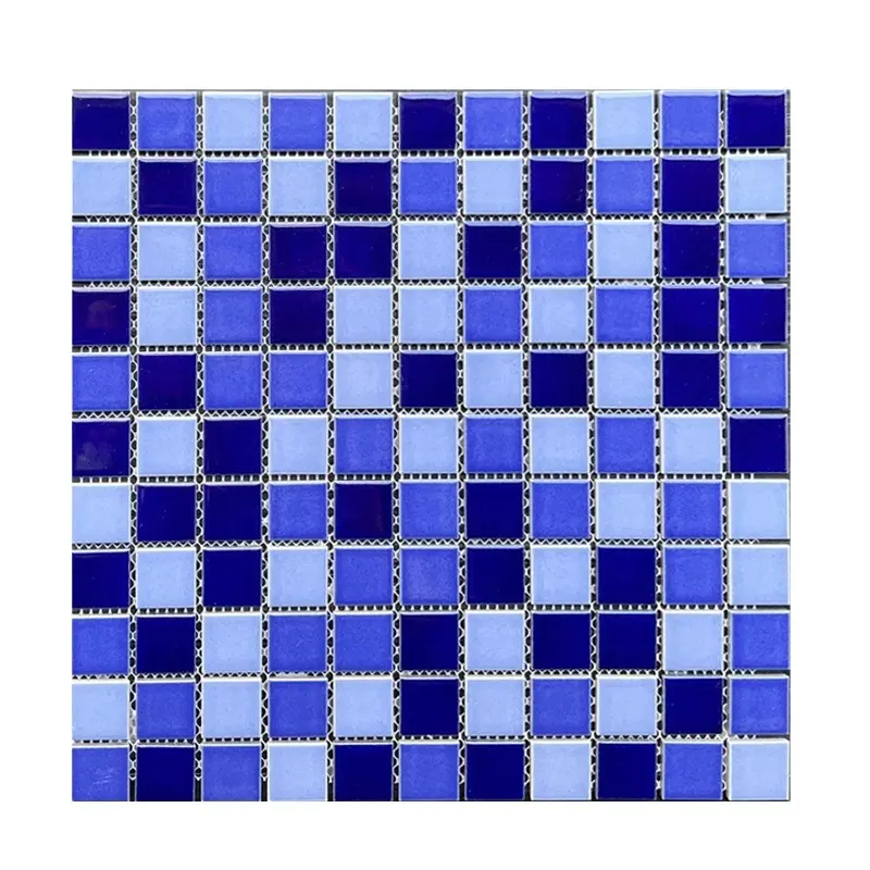 306x306mm precio al por mayor mezcla Azul Piscina 6mm mosaico azulejos cerámica para Baño