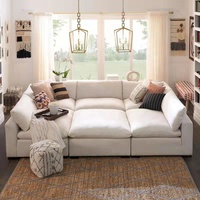 Sofá modular moderno de lujo, juego de sofás modulares de lino con plumas, color blanco