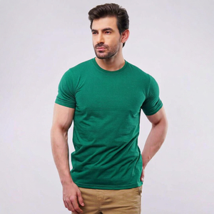 Camiseta Verde de Cuello Redondo para Hombre, Manga Corta, Lisa, Informal, Deportiva, para Verano, 100% Algodón, 180 Gramos, Jersey Ecológico - Product Image 1