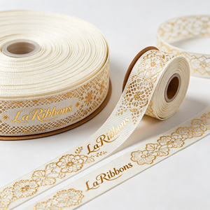 Cinta de grosgrain de poliéster/algodón de 1-1/2 pulgadas con estampado de lámina dorada de una sola cara, fábrica de cintas OEKO-TEX en Vietnam - Product Image 5