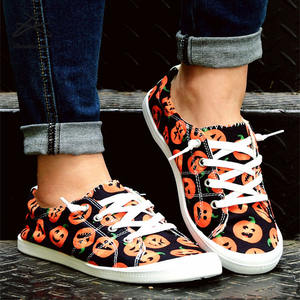 Chaussures de <span class=keywords><strong>marche</strong></span> décontractées à lacets pour femmes, baskets à la mode avec imprimé citrouille d'halloween, grande taille - Product Image 2