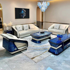Ensemble de canapés en cuir véritable de luxe convertible en forme de U pour hôtel, villa, club, grand appartement, salons - Product Image 1
