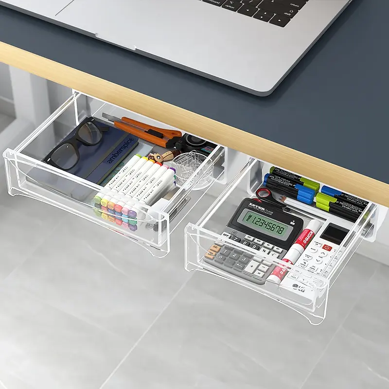 Hidden Self Adhesive Drawer Office Organizer Desk Accessories Under Desk Plastic Storage Box Drawer
