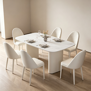 Ensemble de table à manger rectangulaire moderne en marbre avec 6 chaises blanches, design minimaliste, meubles pour la maison - Product Image 6