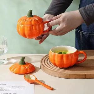 Taza de Sopa de Cerámica con Forma de Calabaza y Tapa, Taza para Bebidas de Temporada, Regalo de Halloween, Vajilla - Product Image 1