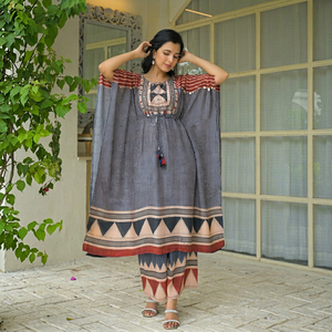 ชุด kurti & Palazzo ผู้หญิงบริสุทธิ์สองฟุตสไตล์ผ้ามัสลิน - Product Image 1