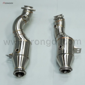 304 Stainless Steel Exhaust Downpipe C43 E43 E400 W205 M276 3.0T for Mercedes-Benz Golden Fish Scale Weld with Polished Surface - Product Image 3