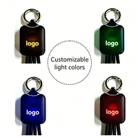 Câble de charge multi-prise 3 en 1, court, universel, USB, avec porte-clés, pour voyage, portable, en nylon tressé, avec logo LED