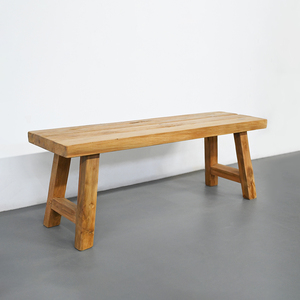 Sustainable Reclaimed Old Teak Bench with Out-spread Legs, Rustic <b>Stool</b> with Natural Weathered Texture for <b>Garden</b> - Product Image 4