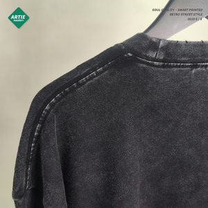 ARTIE Men's High Street Fashion Robot Print Washed <b>T</b>-<b>Shirt</b> Loose Retro Casual Short-Sleeved - Product Image 1