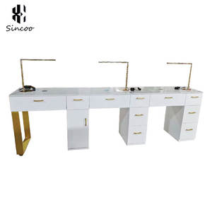 2025 Trending Cream Style Nails Table Salon Manicure Furniture No Dust Leakage Built-in High Power <strong>Hoover</strong> Nail Art Table Wood - Product Image 2