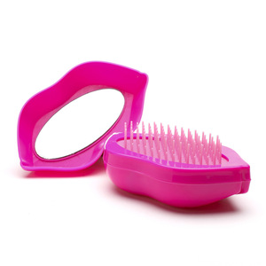 2 <span class=keywords><strong>in</strong></span> 1 moda rosso specchio per il trucco portatile da viaggio spazzola per capelli e specchio per ragazze strumenti di plastica per parrucchieri - Product Image 2