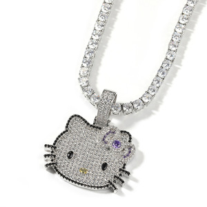 Collares con Colgante de <span class=keywords><strong>Hello</strong></span> <span class=keywords><strong>Kitty</strong></span> de Moda al por Mayor, Joyería de Latón Chapado en Oro de 18K Estilo Hip Hop, Dijes de Zirconia de Gato Adorables de Alta Calidad - Product Image 2