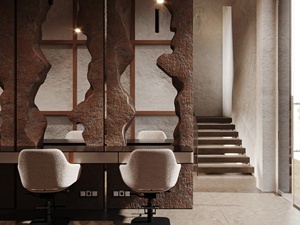 Servicio de Diseño de Interiores de Salón de Uñas de Lujo Estilo Wabi Sabi, Mostrador de Recepción de Travertino a Medida y Mobiliario para Peluquería - Product Image 3