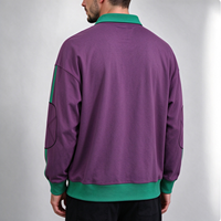 Sweat-shirt polo à manches longues pour homme, col contrastant, patte de boutonnage, appliqué brodé, pull universitaire, logo personnalisé OEM ODM