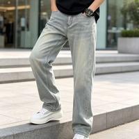 Jean décontracté coupe droite, délavé moyen, taille mi-haute, pour usage quotidien, grande taille, pour homme, personnalisable