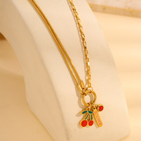 Dubbellaagse roestvrijstalen ketting met hart, zon, gouden kersen, liefde, kompas, uniek kompas-zon ontwerp, modieuze hanger ketting