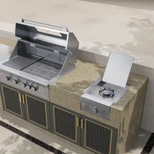 High Quality Custom Marble Outdoor Kitchen Island Modular Marble Grill Station with Sink for Outdoor Cooking