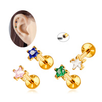 Maina ASTM F136 Titanium Piercing Jewelry Prong Setting Zircon Pentagram Labret Internally Thread Flat Back Cartilage Earrings