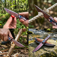 Couteau à lame fixe d'extérieur en acier Damas, couteau de camping et de chasse, couteau de poche, manche en bois, couteau à fruits portable pour la maison, étui en cuir DM046