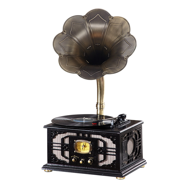 Solid Wood Antique Phonograph Vintage Radio CD Bluetooth Vinyl Record Player Home Furnishings Decoration