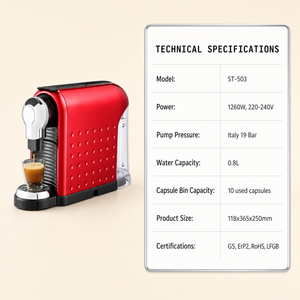 เครื่องชงกาแฟแคปซูลแบบกำหนดเอง 1260W 19 บาร์ 3 ปุ่มกด - Product Image 3