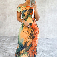 Robe d'été décontractée pour femmes, robe de soirée sexy, imprimée, à une épaule, manches courtes, robe longue