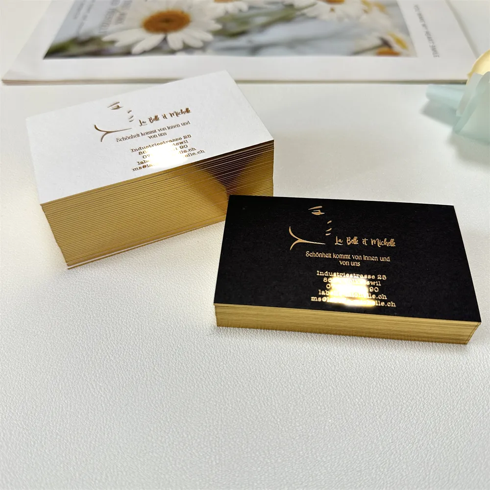 Luxus kunden spezifische Goldfolie kanten Schwarz Visitenkarte druck Hot Stamp ing Logo Papier Visitenkarte für kleine Unternehmen