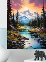 Kit de peinture par numéros, série paysage, coucher de soleil, montagne enneigée, forêt, sans cadre, pliable, peint à la main, art décoratif pour la maison