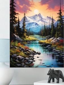 Kit de peinture par numéros, série paysage, coucher de soleil, montagne enneigée, forêt, sans cadre, pliable, peint à la main, art décoratif pour la maison - Product Image 2
