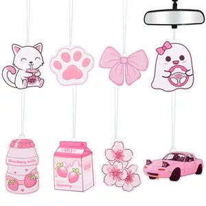 Pink Cute Car Accessories Pendurado papel Scens Car air Long-Lasting Fresh para Homens Mulheres Home Bedroom Bathroom