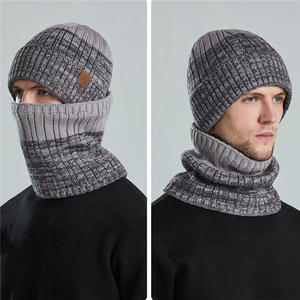 Unisex Mujeres Hombres Bufanda <span class=keywords><strong>de</strong></span> dos piezas Sombrero Conjunto Invierno Cálido Lana Crochet Punto Skullies Gorros Sombreros con 9 colores - Product Image 5