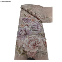 Tissu de dentelle française brodé de fleurs perlées et de sequins pour robe de soirée, avec appliques de mariée et broderies de roses