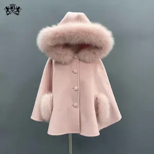 Теплая кашемировая верхняя одежда Janefur для девочек, детская накидка с капюшоном из лисьего меха, зимняя накидка, пальто, детская одежда