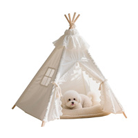 Coussin de lit pour chat et chien en toile écologique lavable, portable, en forme de tente tipi, pour petits animaux, logo personnalisé, emballé en carton, toutes saisons