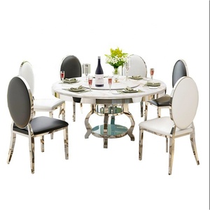 <span class=keywords><strong>Table</strong></span> ronde rotative de luxe pour salle à manger, <span class=keywords><strong>avec</strong></span> structure en acier inoxydable et <span class=keywords><strong>plateau</strong></span> en marbre, mobilier de salle à manger - Product Image 6