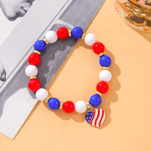 American Flag Beaded <b>Bracelets</b> Red <b>White</b> Blue Acrylic Jewelry Women Independence Day Star Heart Charm <b>Bracelet</b> Set - Product Image 3