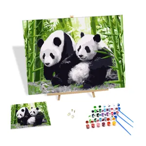 Popular Personalizado Pintura A óleo Por Números Kit Dois Pandas Na Floresta De Bambu Verde DIY Pintura Por Números Decoração De Arte Moderna Decoração