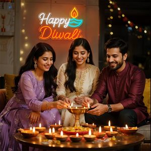 Luz LED de Neón Transparente con Diseño de Diwali, Tablero Acrílico, Alimentación USB, Regulable, Luz Ambiental para Dormitorio y Fiestas, Halloween Indio - Product Image 5