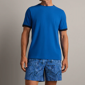 Camiseta de LICRA de algodón de verano para hombre, informal, elástica, para deportes al aire libre, trotar, patrón sólido, liso, teñido, Color en blanco, puño a juego - Product Image 1