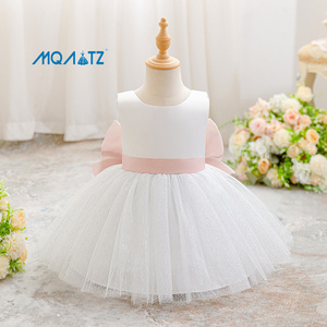 MQATZ Vestido de Fiesta Blanco Bonito <span class=keywords><strong>para</strong></span> Bebés <span class=keywords><strong>Niñas</strong></span>, Elegante Vestido Floral de Verano con Lazo Grande, Vestido de Boutique <span class=keywords><strong>para</strong></span> Cumpleaños de 3 Años QL002XZ - Product Image 4