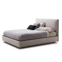 Lit moderne rembourré avec sommier plateforme, structure en fer, support à lattes en bois de manguier, rangement intégré, gris clair, taille Queen