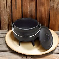 Marmite de camping en fonte à trois pieds, pré-culottée, compatible four et lave-vaisselle, type Potjie Pot d'Afrique du Sud et Pot à soupe polonais