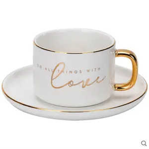 Französische Royal Latte Espresso Kaffeetassen Untertassen/Keramik weiße Kaffeetasse mit Gold griff