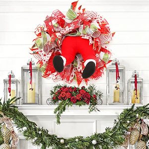 Guirlandes de Noël artificielles Grinch Thief pour porte d'entrée <span class=keywords><strong>et</strong></span> fenêtre extérieure, décorées avec un ruban motif fesses de gnome Père Noël XD2780 - Product Image 6