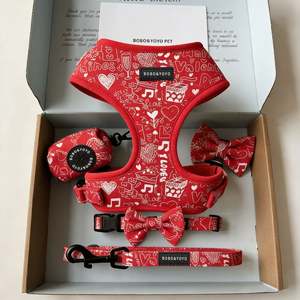 <span class=keywords><strong>2026</strong></span>年バレンタインデー エコフレンドリーデザイン プライベートラベル カスタムプリント 調整可能 ノープル ペット犬用ハーネス リード 首輪セット - Product Image 2