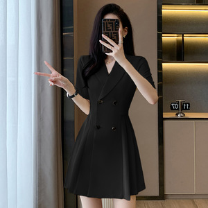 White Suit Dress Women Spring Summer 2023 Professional Mid Length Fit And Flare Notched Neckline Solid Color Career Dress - Product Image 3