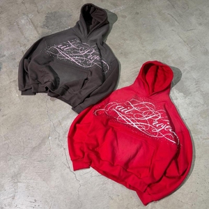 Custom Cut & Sew Rhinestone <b>Washed</b> Hoodie <b>Men</b> Oversized Heavyweight Cotton Pullover Hooded Sweatshirt Custom Hoodie Factory - Product Image 2